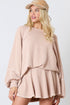 Corded Lantern Sleeve Top Ruffled Mini Skirt Two Piece Dress